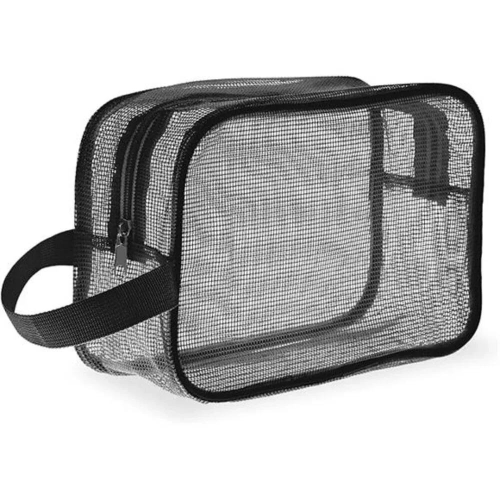 Black mesh shower caddy bag toiletry organizer quick dry for gym travel dorm cam
